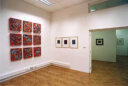 Austellungsraum Hans-Sachsgasse: 'Seduction', 2001 von Christina Zurfluh / 'Monotype - Kreuzfahrer', 1988 von Günther Wizemann / ohne Titel von Louis Soutter / 'Portrait', 1949 von Cuno Amiet